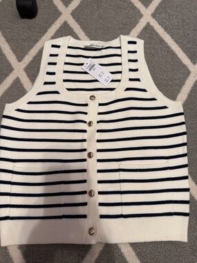 Abercrombie & Fitch White and Navy Striped Button-Front Tank